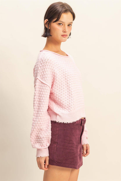 Textured Round Neck Long Sleeve Sweater