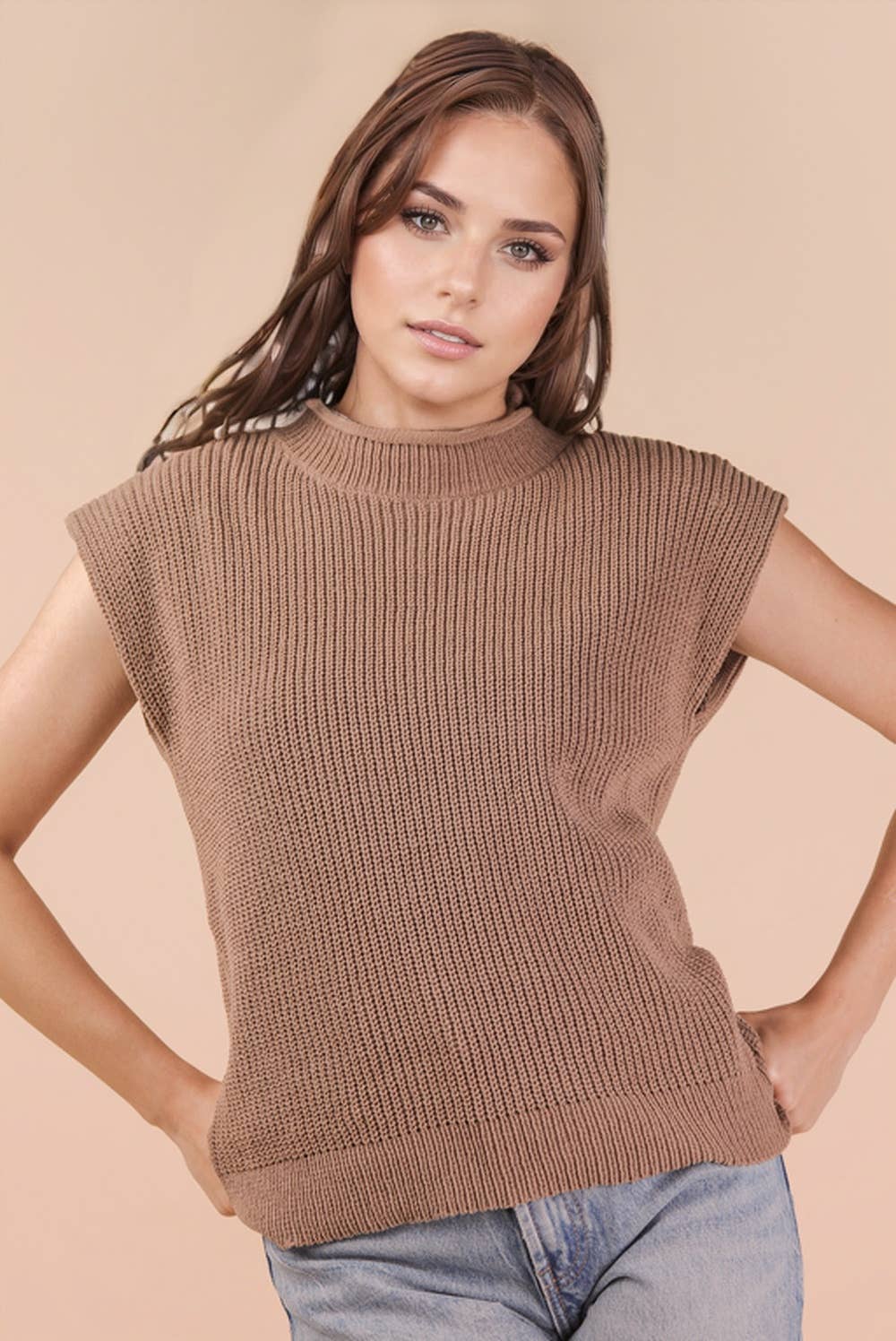 12W3112N-Oversized Soft Knit Sweater Vest Top