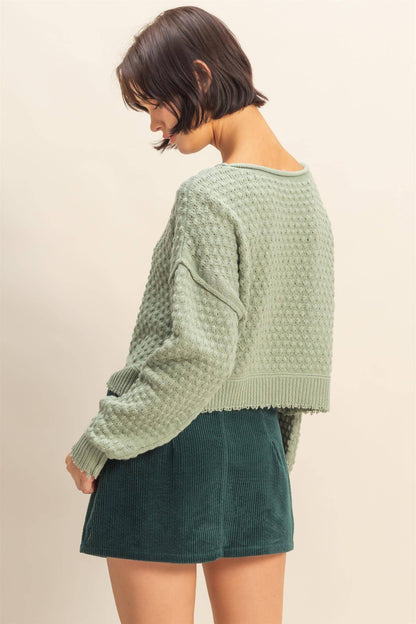 Textured Round Neck Long Sleeve Sweater