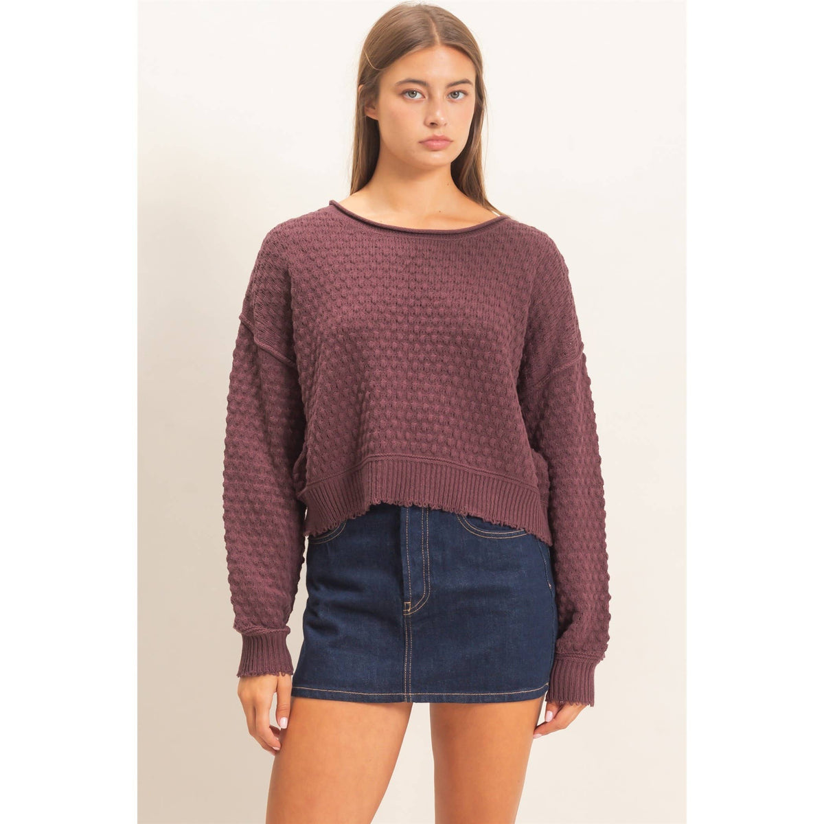 Textured Boat Neck Sweater