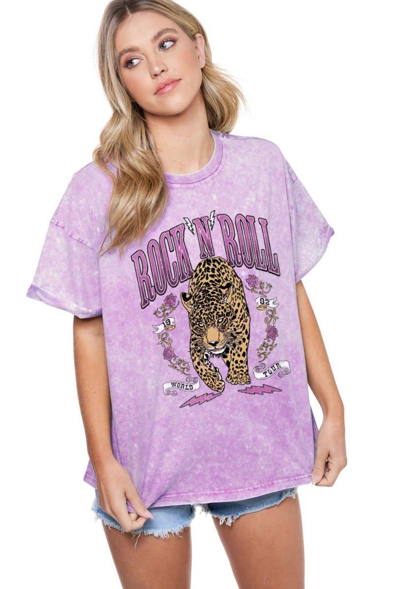 PUFF' Rock N Roll Leopard Graphic S/S Mineral Washed Tee