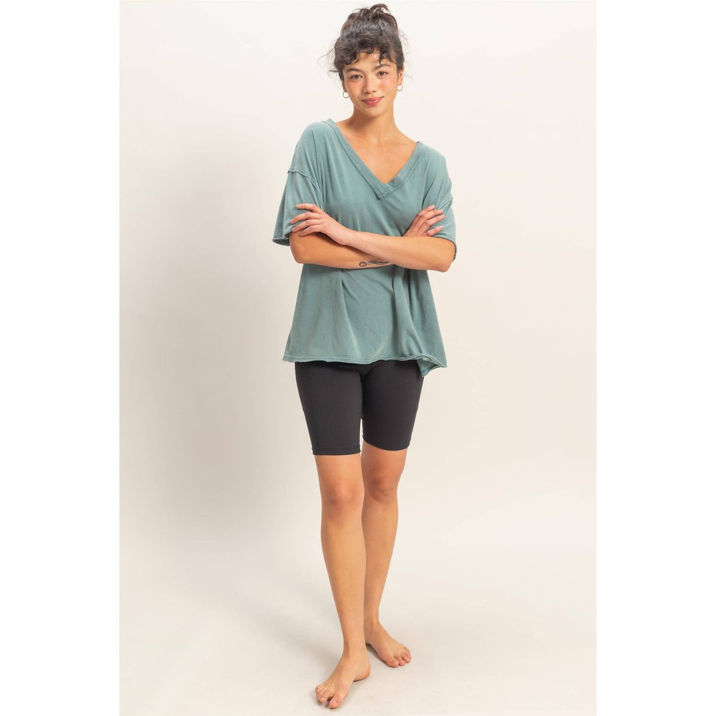 Washed V-Neck Oversized Tee