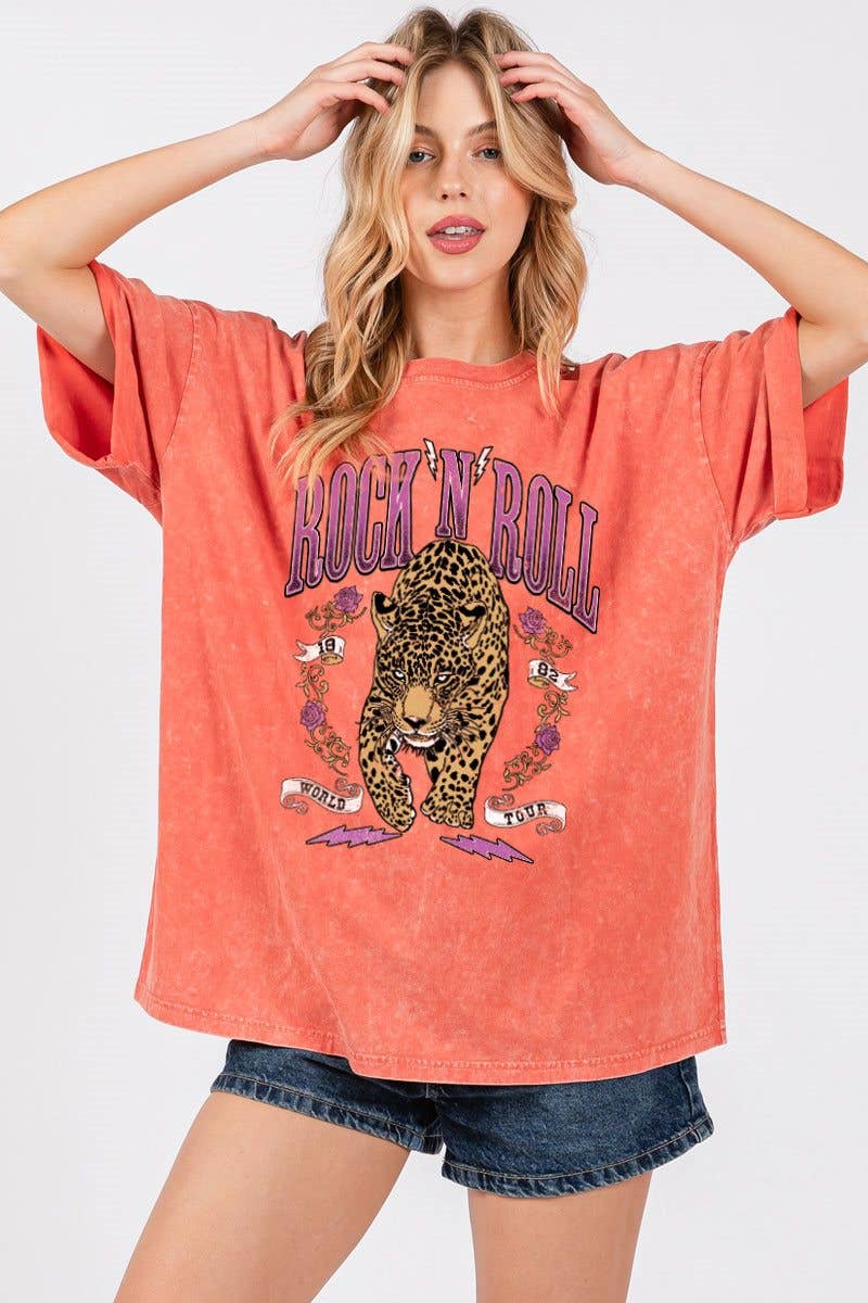 PUFF' Rock N Roll Leopard Graphic S/S Mineral Washed Tee