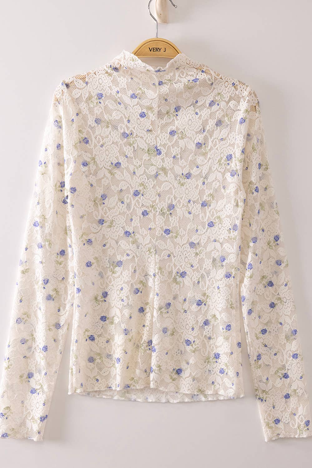 NT12220-High Neck Fitted Sheer Mesh Lace Knit Top