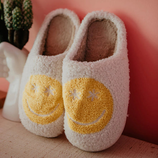 Daisy Eye Happy Face Sherpa Slippers